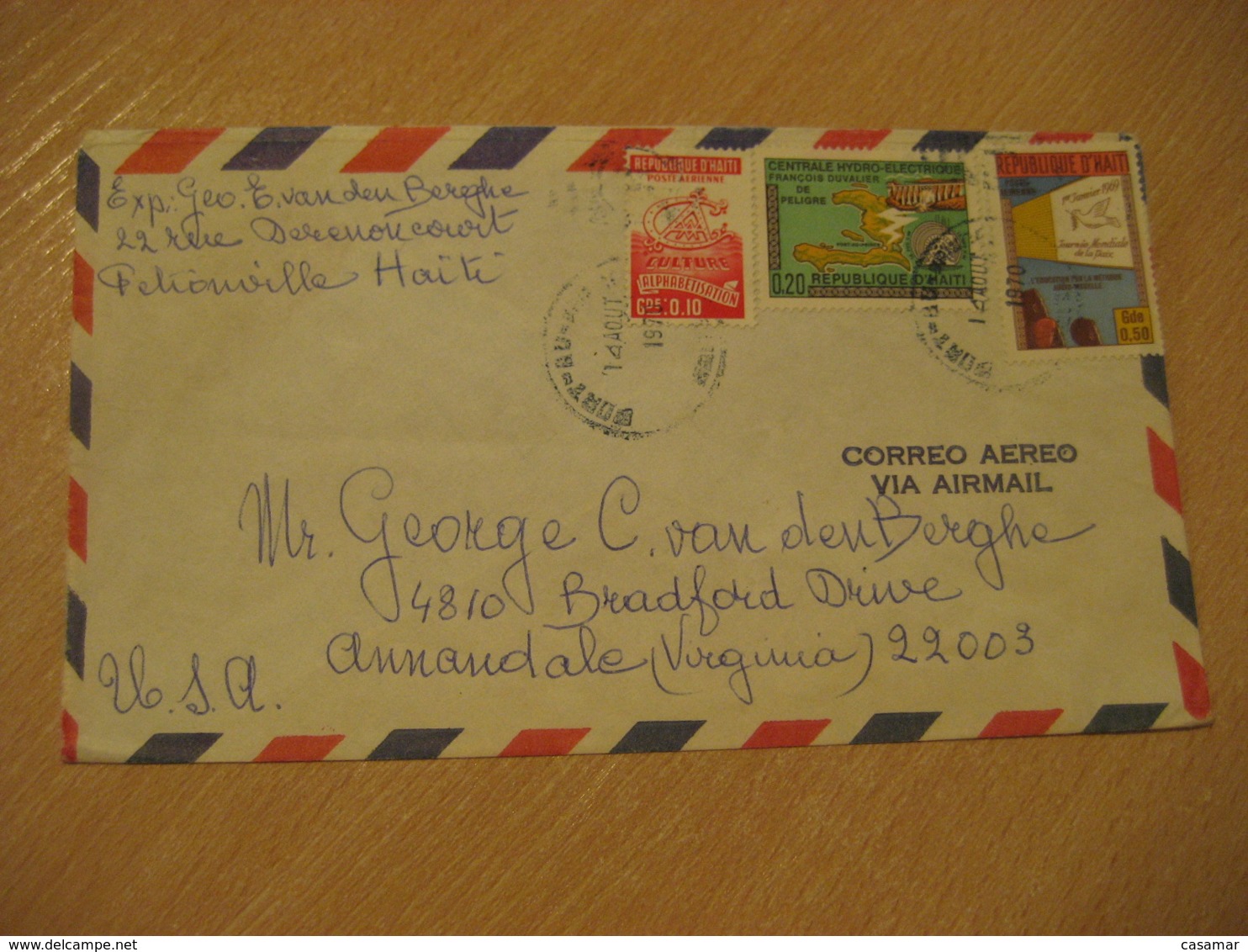 PORT-AU-PRINCE 1970 To Annandale USA 3 Stamp Cancel Air Mail Cover HAITI Antilles West Indies - Haïti