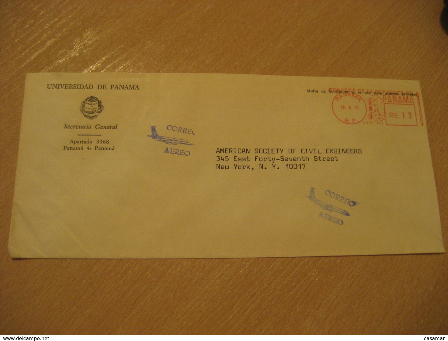 Universidad De Panama 1971 To New York USA University Cancel Meter Air Mail Cover PANAMA - Panama