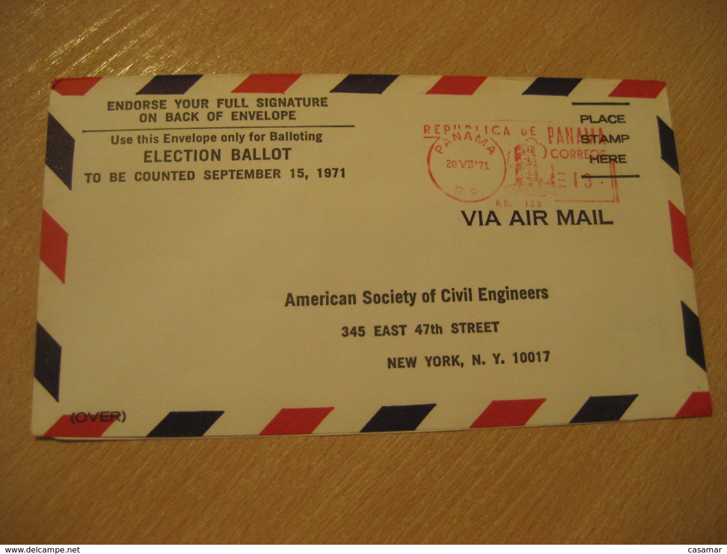 Panama 1971 To New York USA Ballot Cancel Meter Air Mail Cover PANAMA - Panama