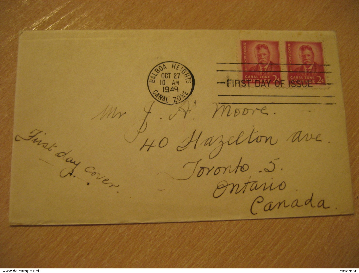 BALBOA HEIGHTS 1949 To Toronto Canada Theodore Roosevelt FDC Cancel Cover PANAMA CANAL ZONE C.Z. CZ USA - Panama