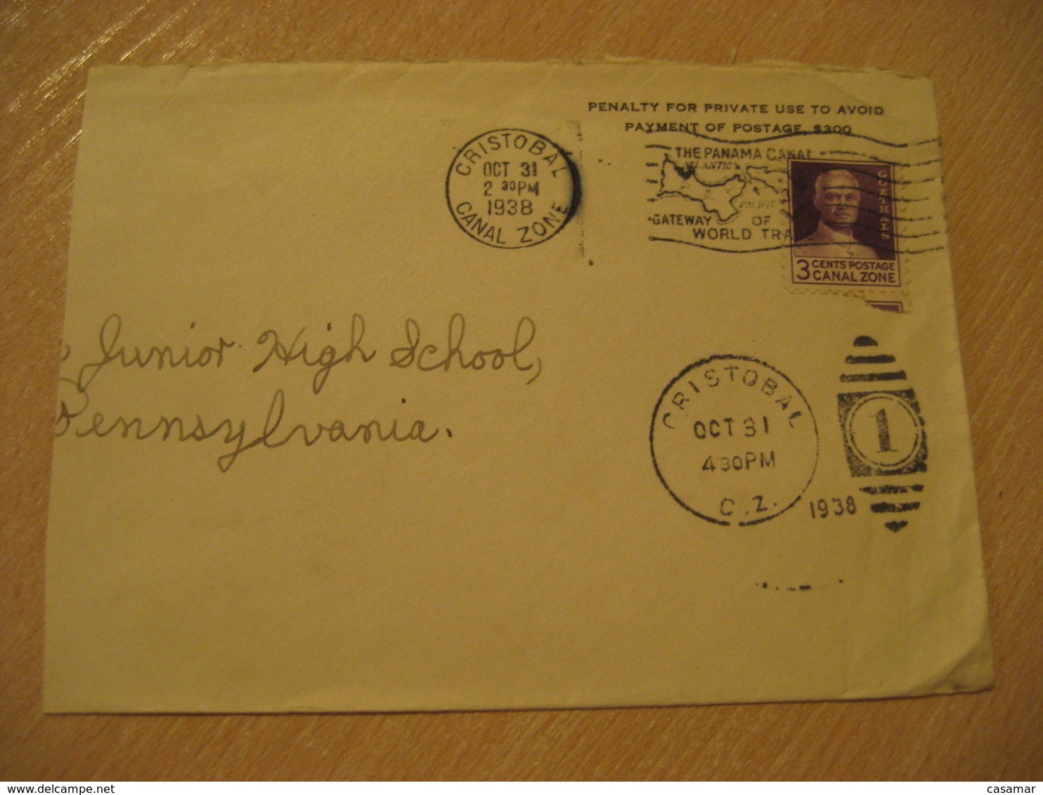 CRISTOBAL 1938 To Pennsylvania USA Stamp Cancel Air Mail Partial Cover PANAMA CANAL ZONE C.Z. CZ USA - Panama