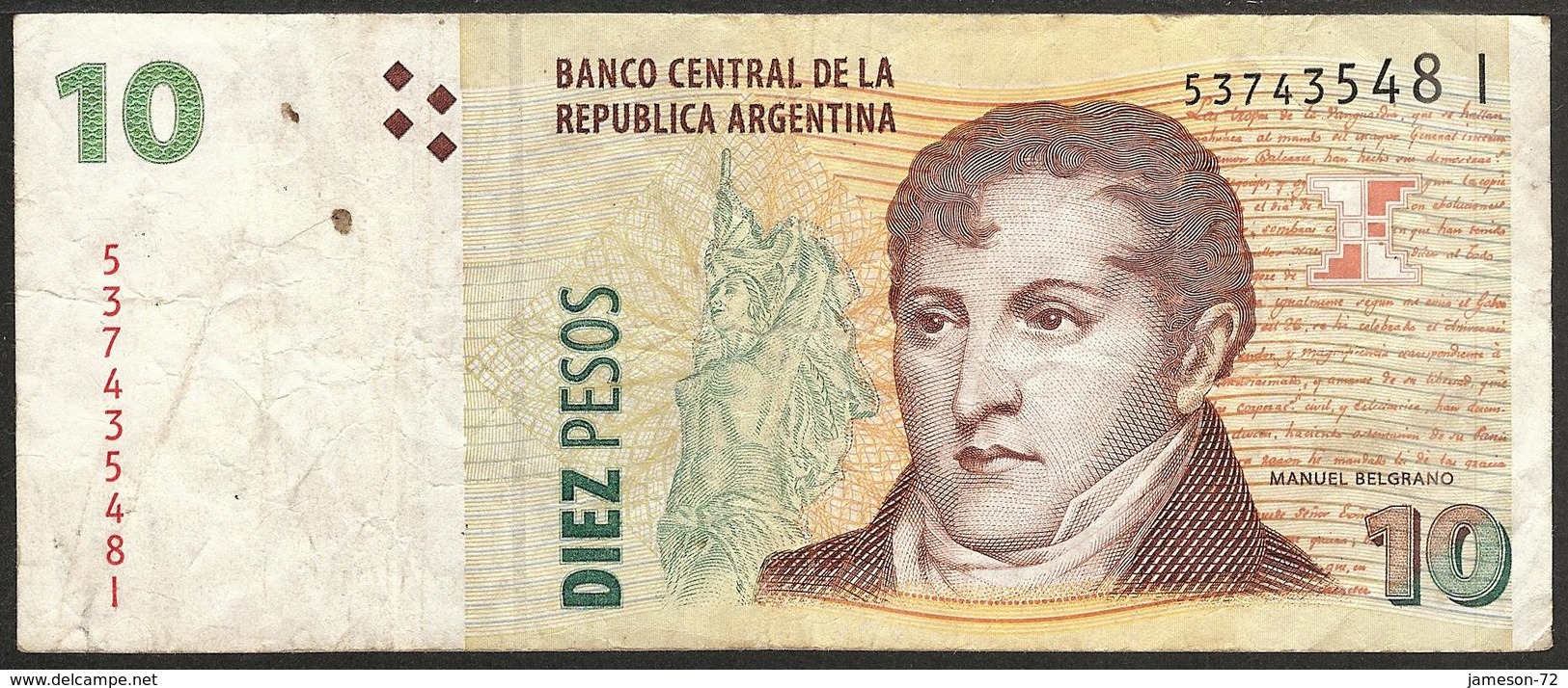 ARGENTINA - 10 Pesos ND (1998-2003) P# 348 America Banknote - Edelweiss Coins - Argentina