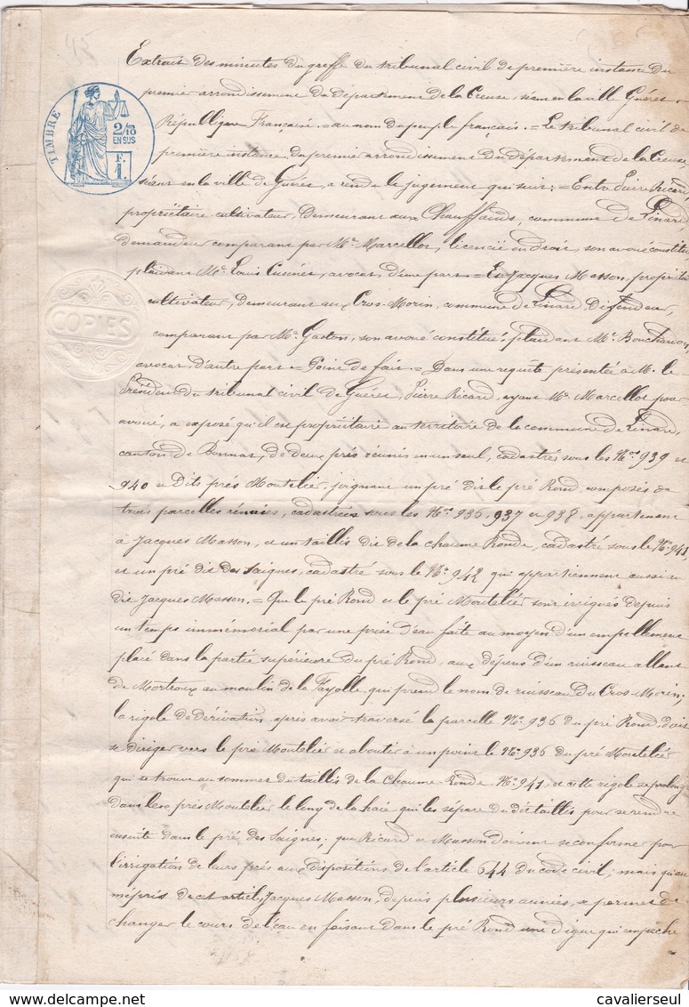 EXTRAIT De GREFFE De TRIBUNAL - GUERET (Creuse)  - 9 MAI 1878  - 3 Pages - Algemene Zegels