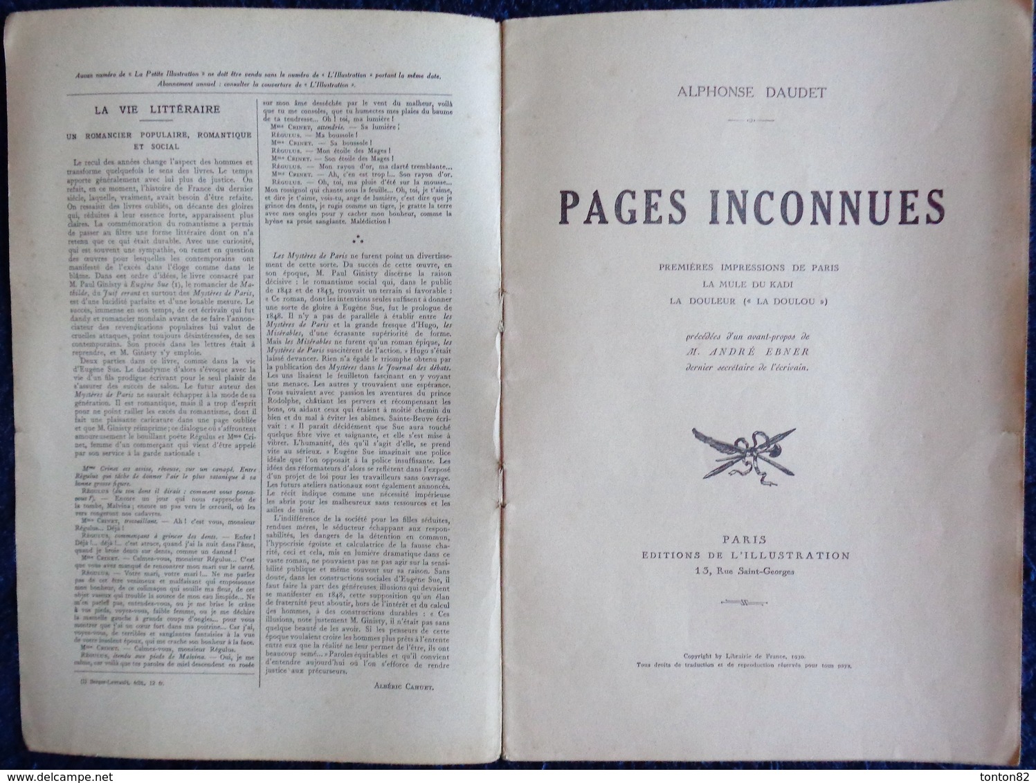 Alphonse Daudet - Pages Inconnues - La Petite Illustration N° 473 - Roman N° 210 - 29 Mars 1930 . - 1901-1940