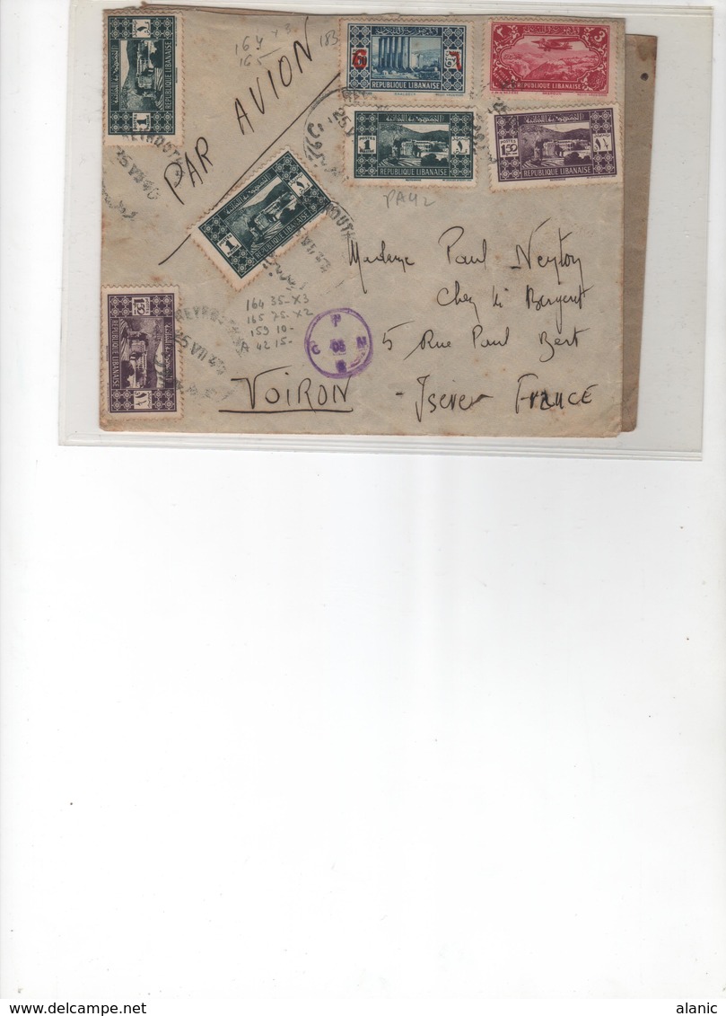 Grand Liban (1924-1945) N° 159(x2)-164(X 3)-165-PA N°42)-BEYROUTH POUR VOIRON - Cartas & Documentos