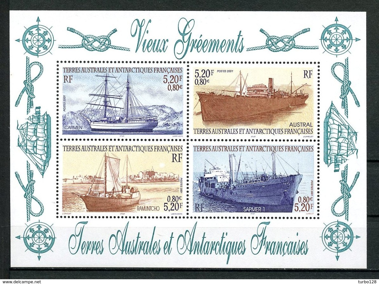 TAAF 2001 Bloc 6 ** ( N° 302/305 )  Neuf MNH Superbe C 16,20 € Bateaux Vieux Gréments Ships Navires Sailboat Transports - Blokken & Velletjes