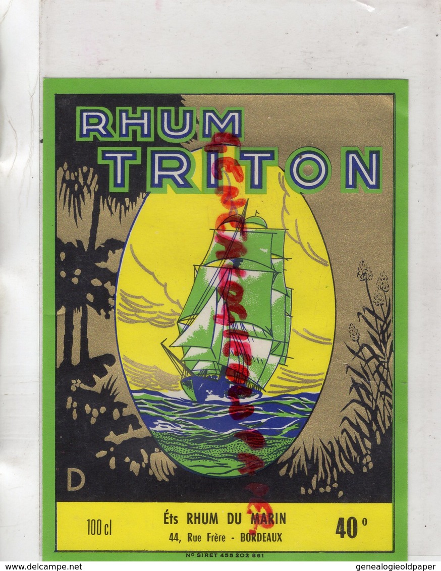 33 - BORDEAUX- ETIQUETTE RHUM TRITON- ETS RHUM DU MARIN - - Rum