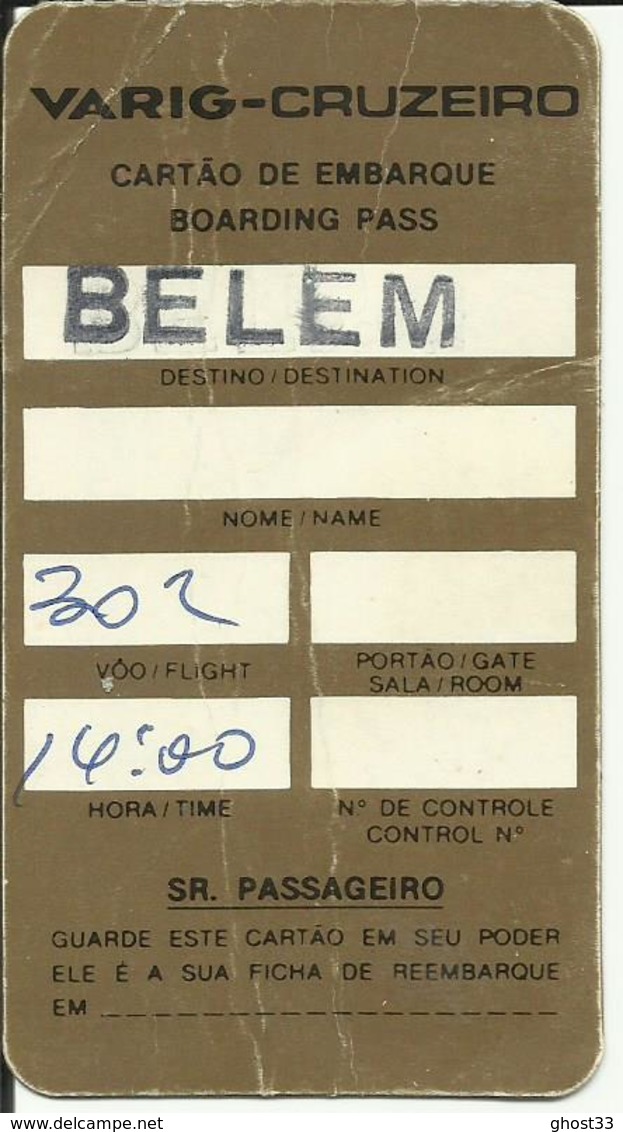 VARIG-CRUZEIRO - Carte D'Embarquement/Boarding Pass -BELEM - Bordkarten