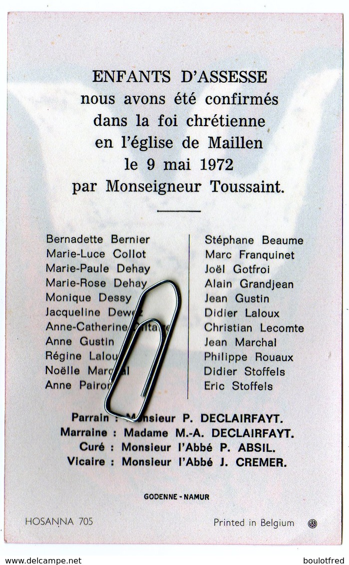 Ancienne Image Pieuse  -  Enfants D'Assesse Confirmés En L'église De Maillen 1972 - Comunión Y Confirmación