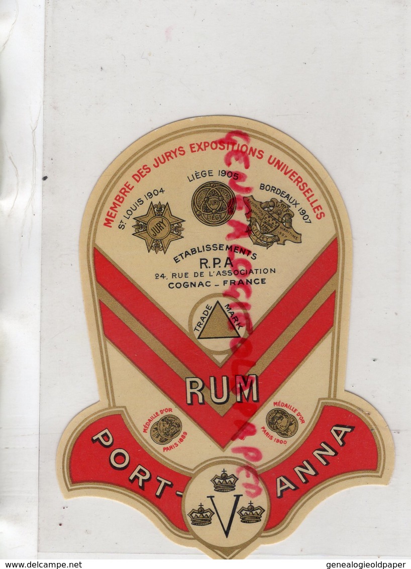 16- COGNAC - ETIQUETTE RHUM PORT ANNA- RUM- - Rhum