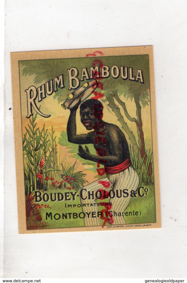 16- MONTBOYER- RARE ETIQUETTE RHUM BAMBOULA- BOUDEY CHOLOUS - NEGRO NOIR - Rum