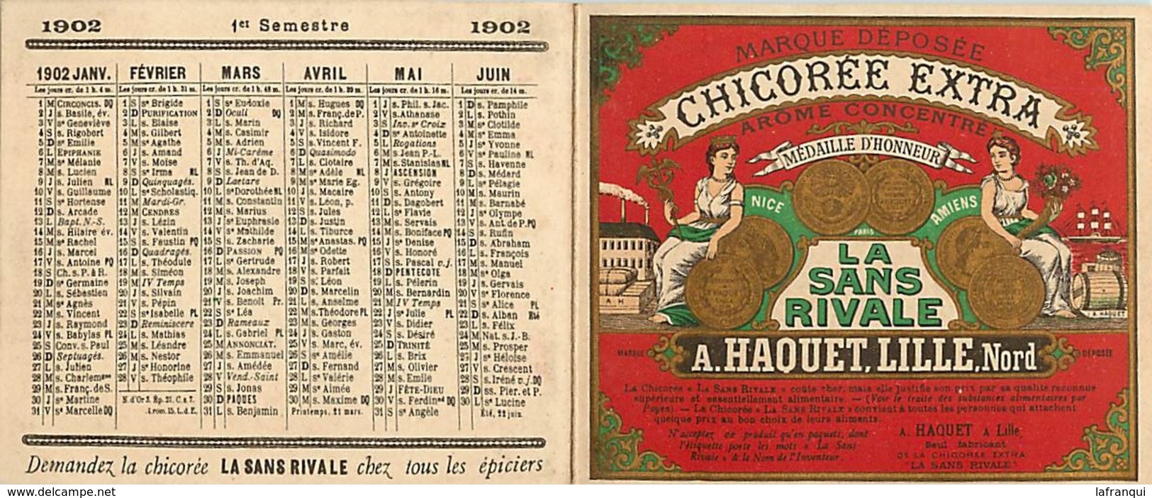 Gd Format -ref Y348- Calendrier 10cms X 8,5cms X 2volets - Publicité Chicorée Extra A Haquet Lille -nord - - Petit Format : 1901-20