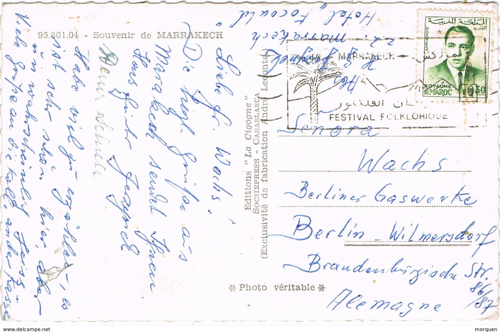 30793. Postal MARRAKECH (Marruecos) 1960. Flamme Festival Flocklorique - Morocco (1956-...)