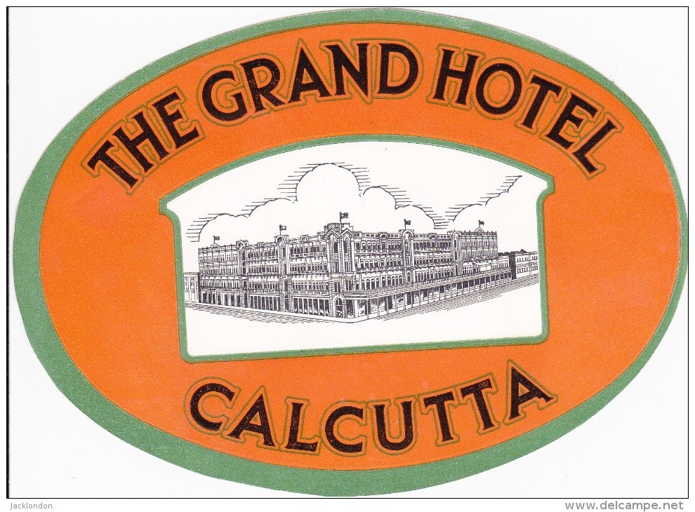 ETIQUETTE D'HÔTEL VALISE MALLE  -  THE GRAND HOTEL CALCUTTA - VINTAGE LUGGAGE LABEL - Etiquettes D'hotels