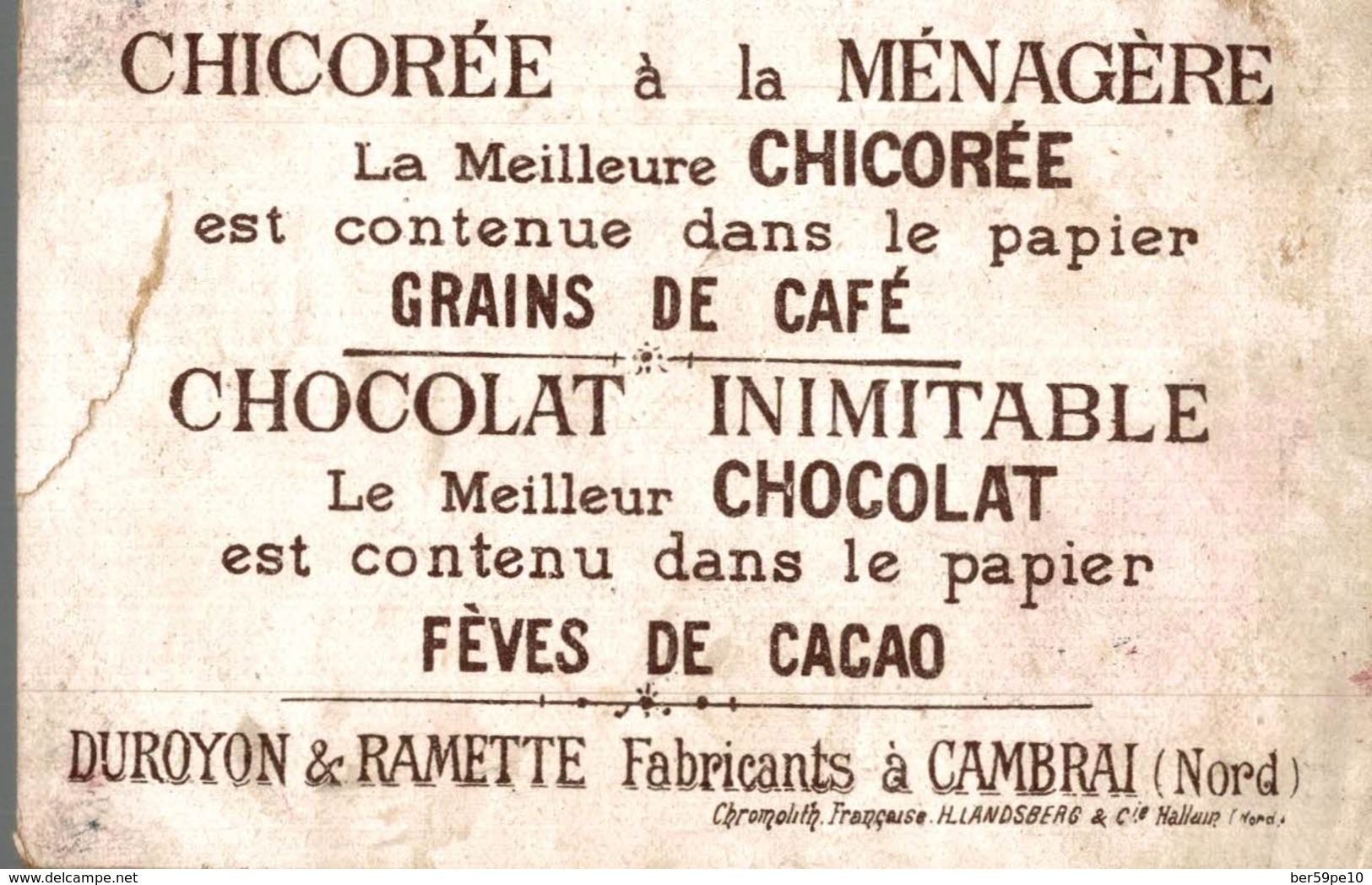 CHROMO CHOCOLAT INIMITABLE DUROYON & RAMETTE CAMBRAI  MUSIQUE DE CHAMBRE - Duroyon & Ramette