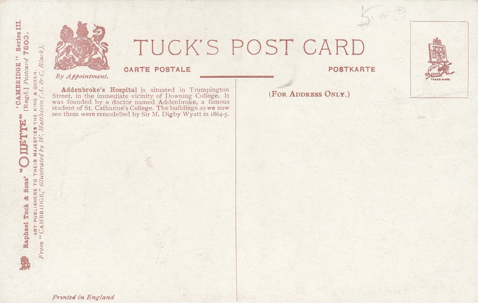 CAMBRIDGE , England , 00-10s ; Addenbroke's Hospital : TUCK 7803 - Cambridge