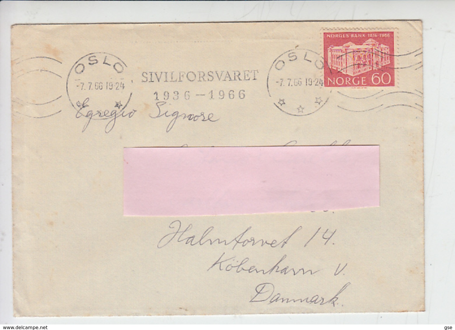 NORVEGIA  1966 - Unificato 498 - Annullo Meccanico "SIVILFORSVARET 1036-1966" - Storia Postale