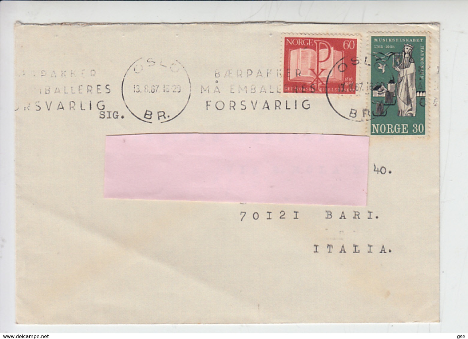 NORVEGIA  1967 - Unificato  488-495 Su Lettera Per L'Italia - Storia Postale