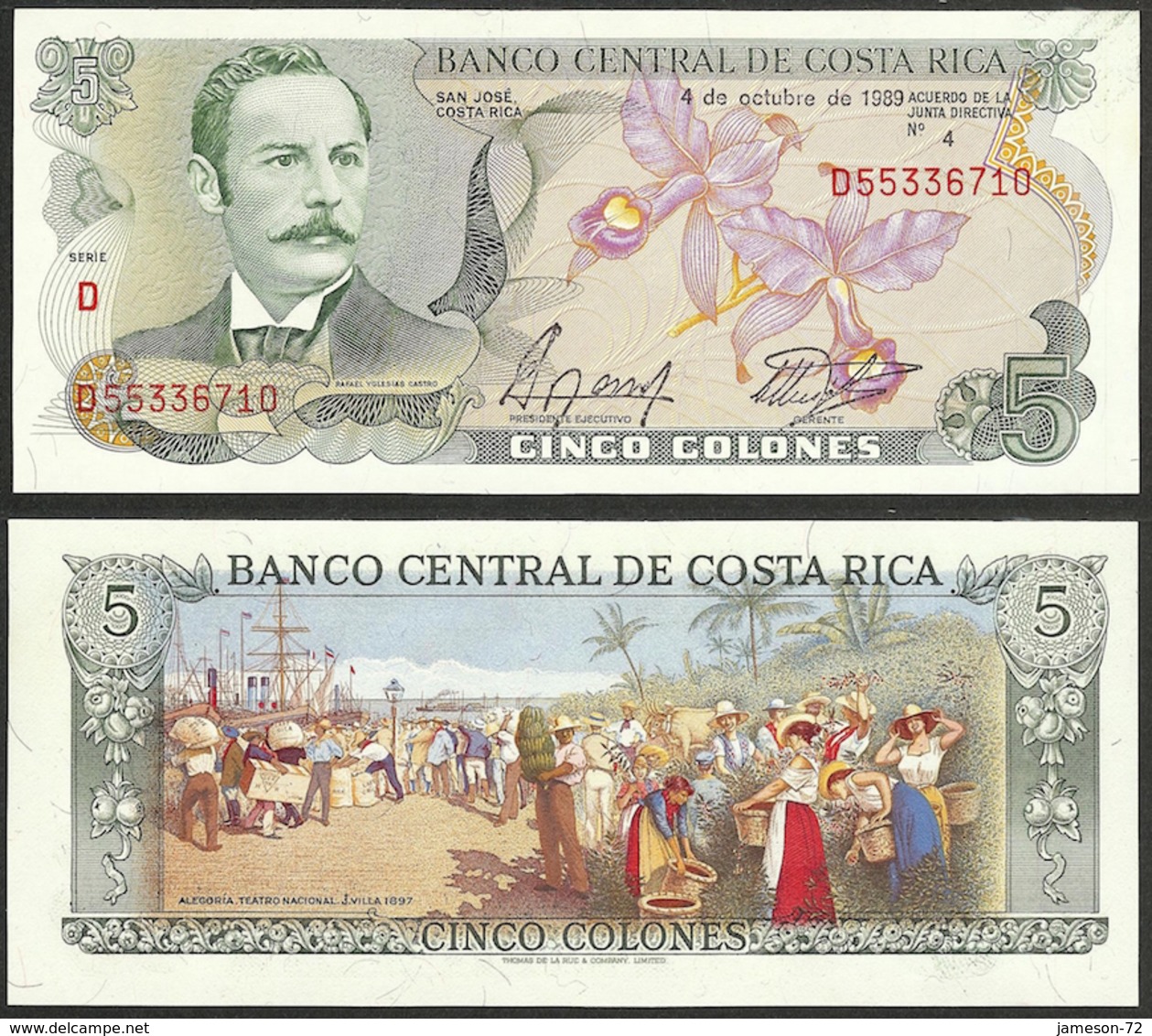 COSTA RICA - 5 Colones 1989 P# 236d America Banknote - Edelweiss Coins - Costa Rica