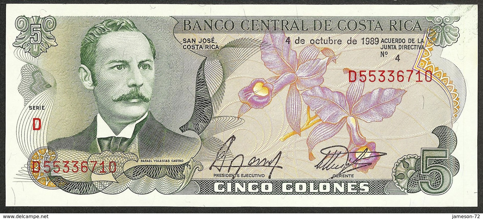 COSTA RICA - 5 Colones 1989 P# 236d America Banknote - Edelweiss Coins - Costa Rica