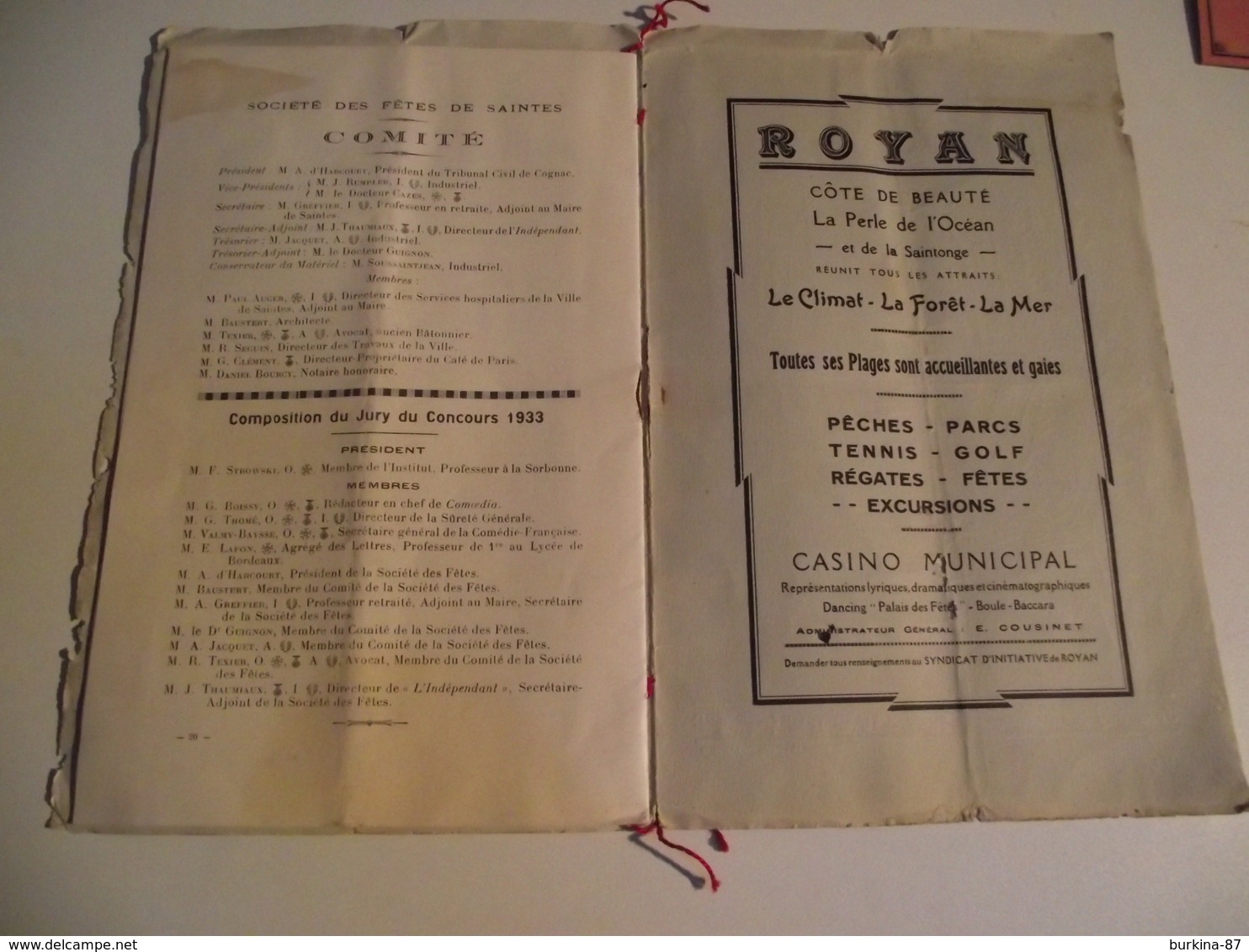 SAINTES, Programme, 1933, Pour la Couronne, Arènes Gallo Romaines