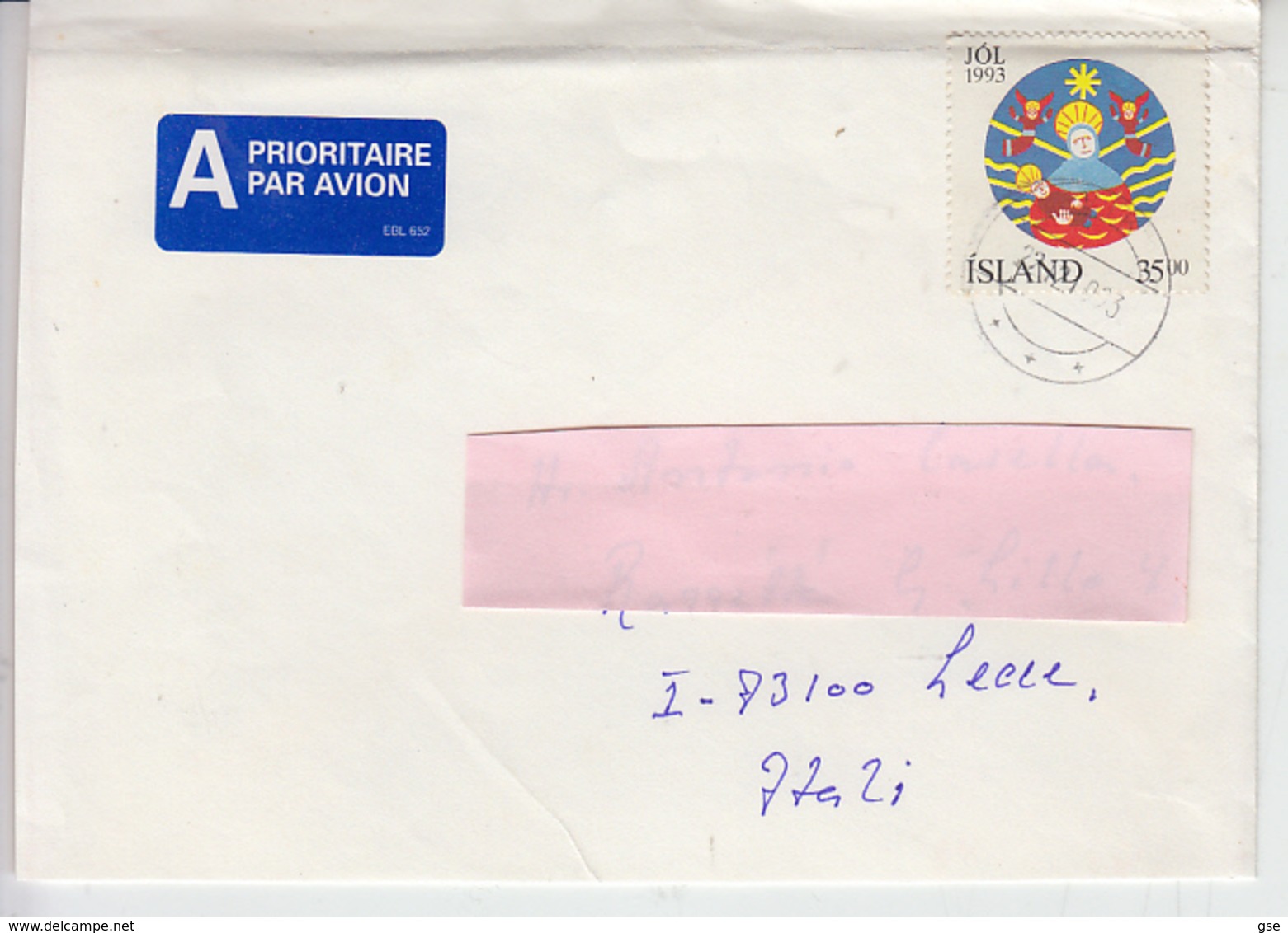 ISLANDA 1993 - Unificato 749 Su Lettera Per L'Italia - Natale - Briefe U. Dokumente