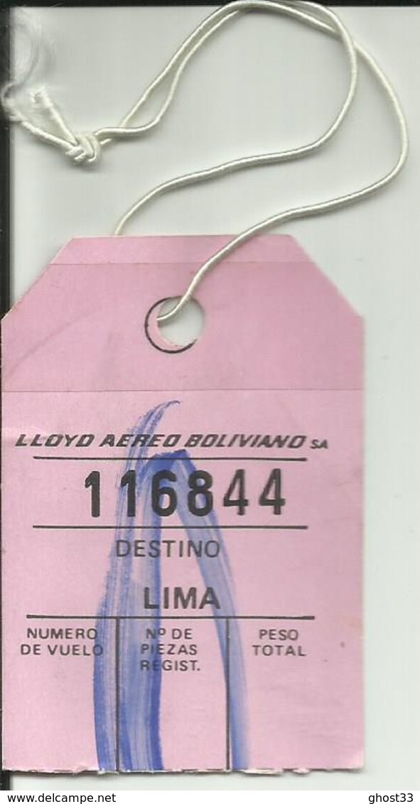 LLOYD AEREO BOLIVIANO - Etiquette à Bagages- 1988 - LA PAZ / LIMA - Baggage Labels & Tags