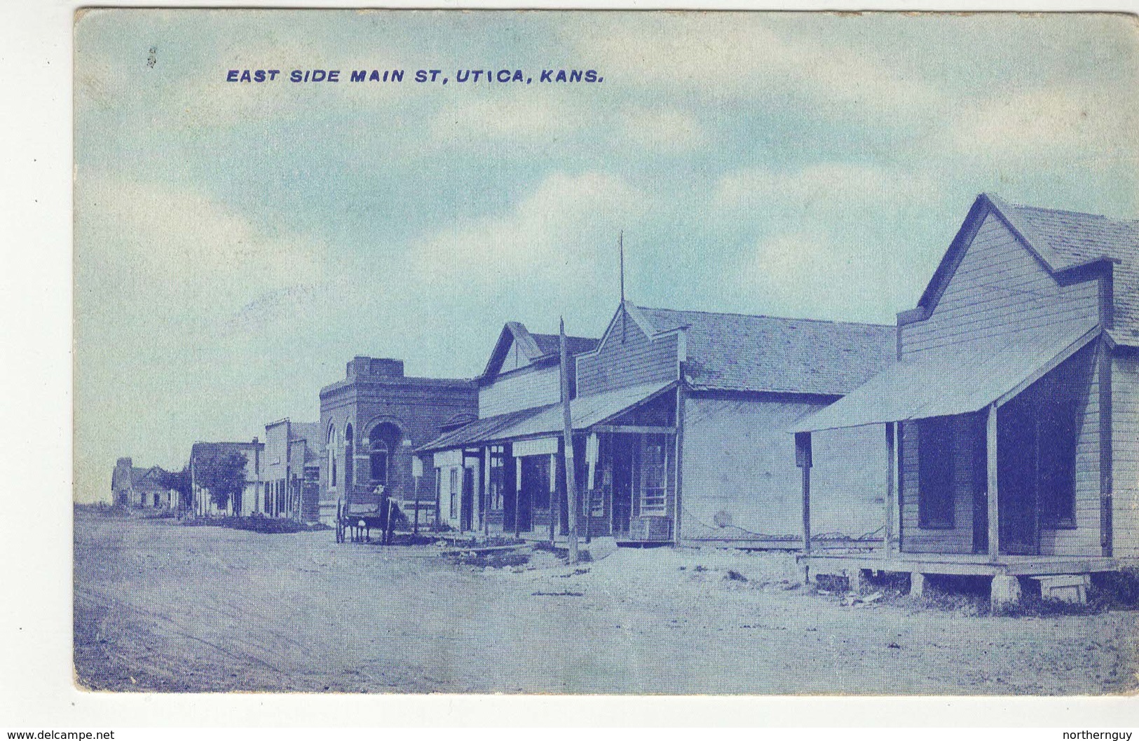 UTICA, Kansas, USA, East Side Of Main Street, Stores, 1915 Blue-Tone Postcard - Other & Unclassified