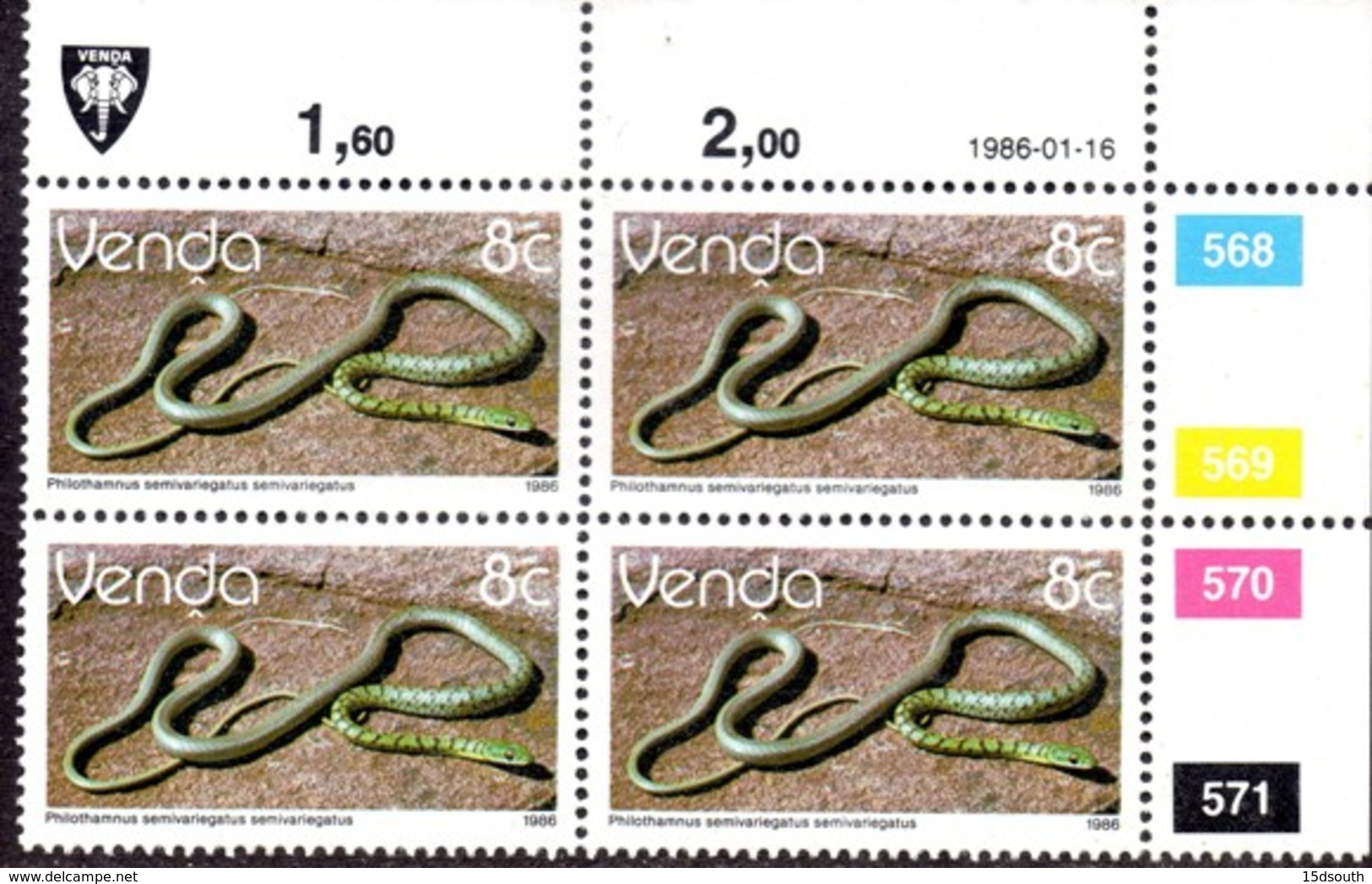 Venda - 1986 Reptiles 8c Control Block (1986.01.16) (**) - Venda
