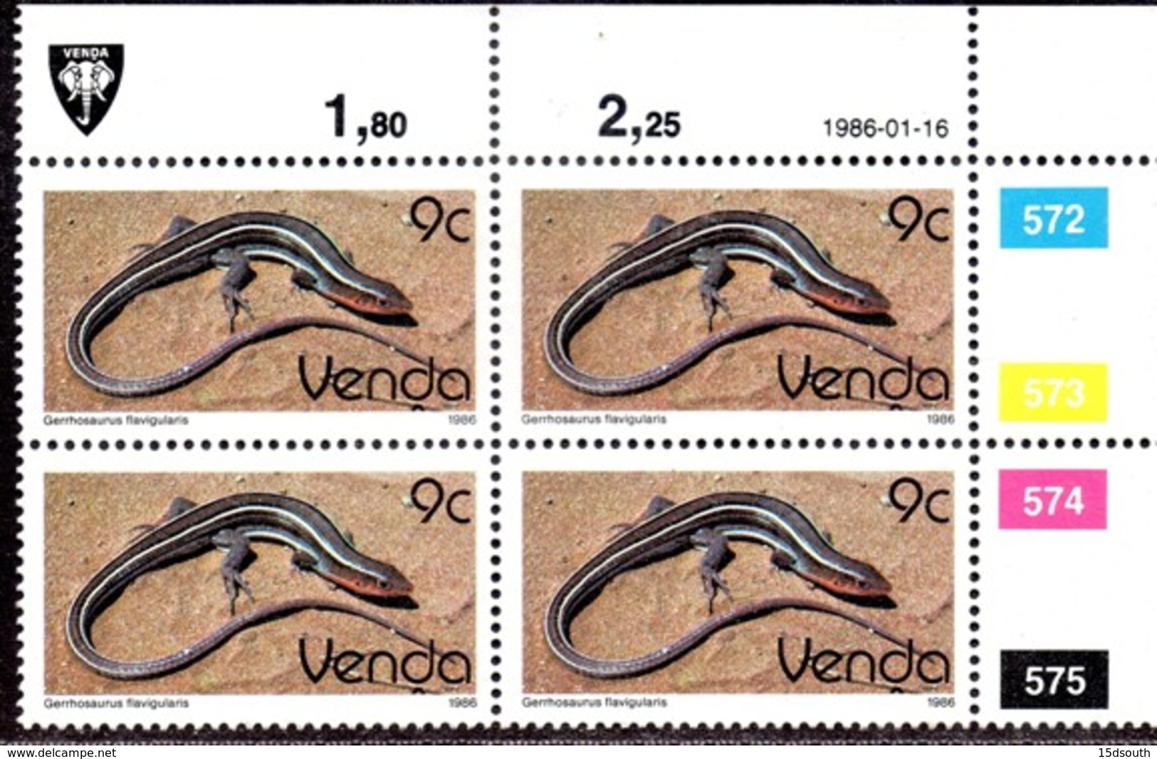 Venda - 1986 Reptiles 9c Control Block (1986.01.16) (**) - Venda