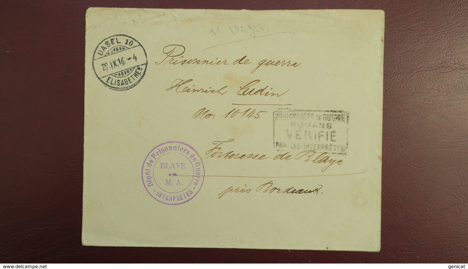 Lettre De Bale Suisse 1916 Pour Le Depot Prisonniers De Guerre Forteresse De  Blaye Gironde Cachet Encadré Romans - Guerre De 1914-18