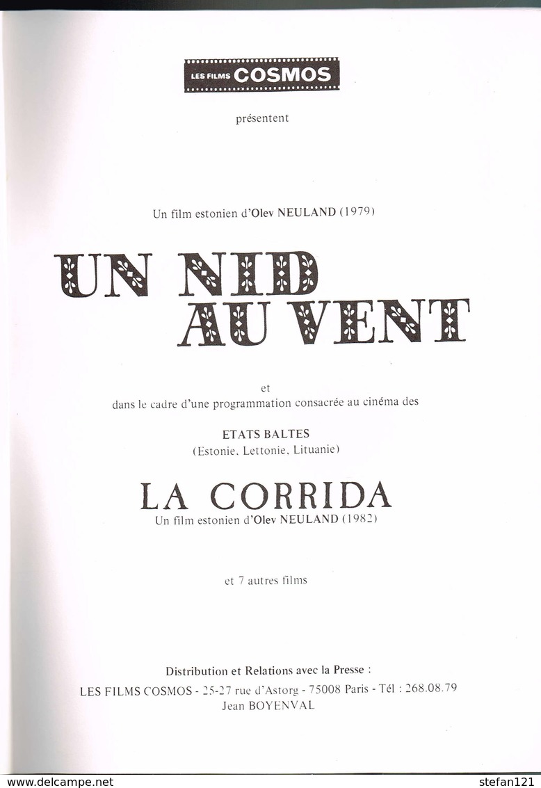 Un Nid Au Vent - La Corrida Et 7 Autres Films Baltes - 19 Pages 24,5 X 18 Cm - Publicité Cinématographique