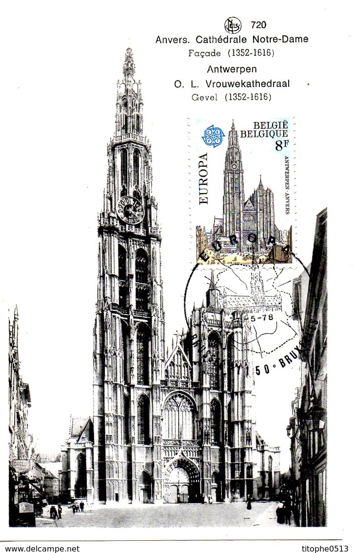 BELGIQUE. N°1886 De 1978 Sur Carte Maximum. Cathédrale D'Anvers. - Churches & Cathedrals