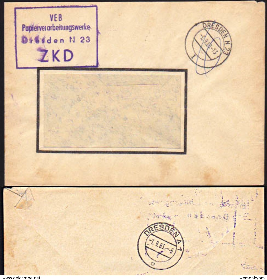 DDR: ZKD-Brief Fensterumschlag KSt. VEB Papierverarbeitungswerke Dresden Vom 6.9.63 Knr: ZKD - Central Mail Service