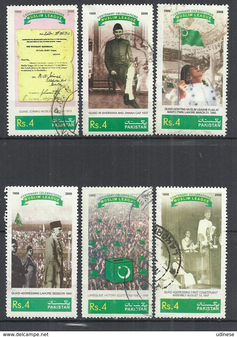 PAKISTAN 2006 - CENTENARY OF THE  MUSLIM LEAGUE -- LOT OF 6 DIFFERENT -  USED OBLITERE GESTEMPELT USADO - Pakistan