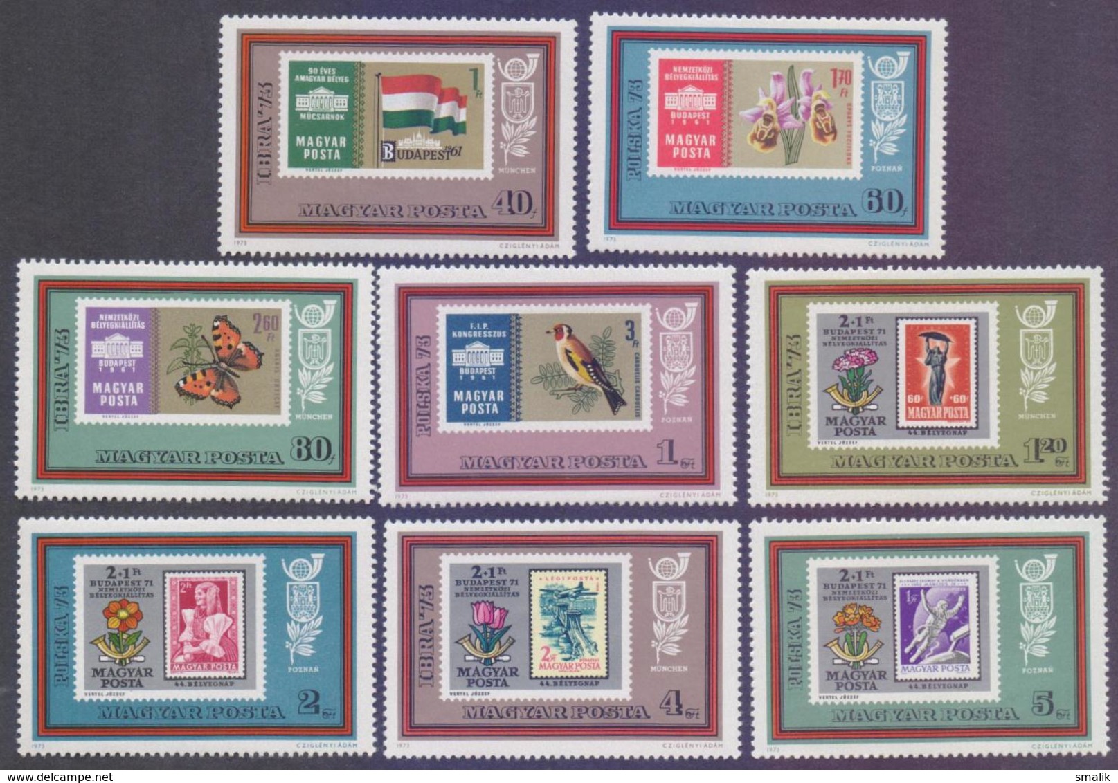 HUNGARY 1973 - IBRA Exposition, Stamp On Stamps, Complete Set Of 8v. MNH - Stamps On Stamps