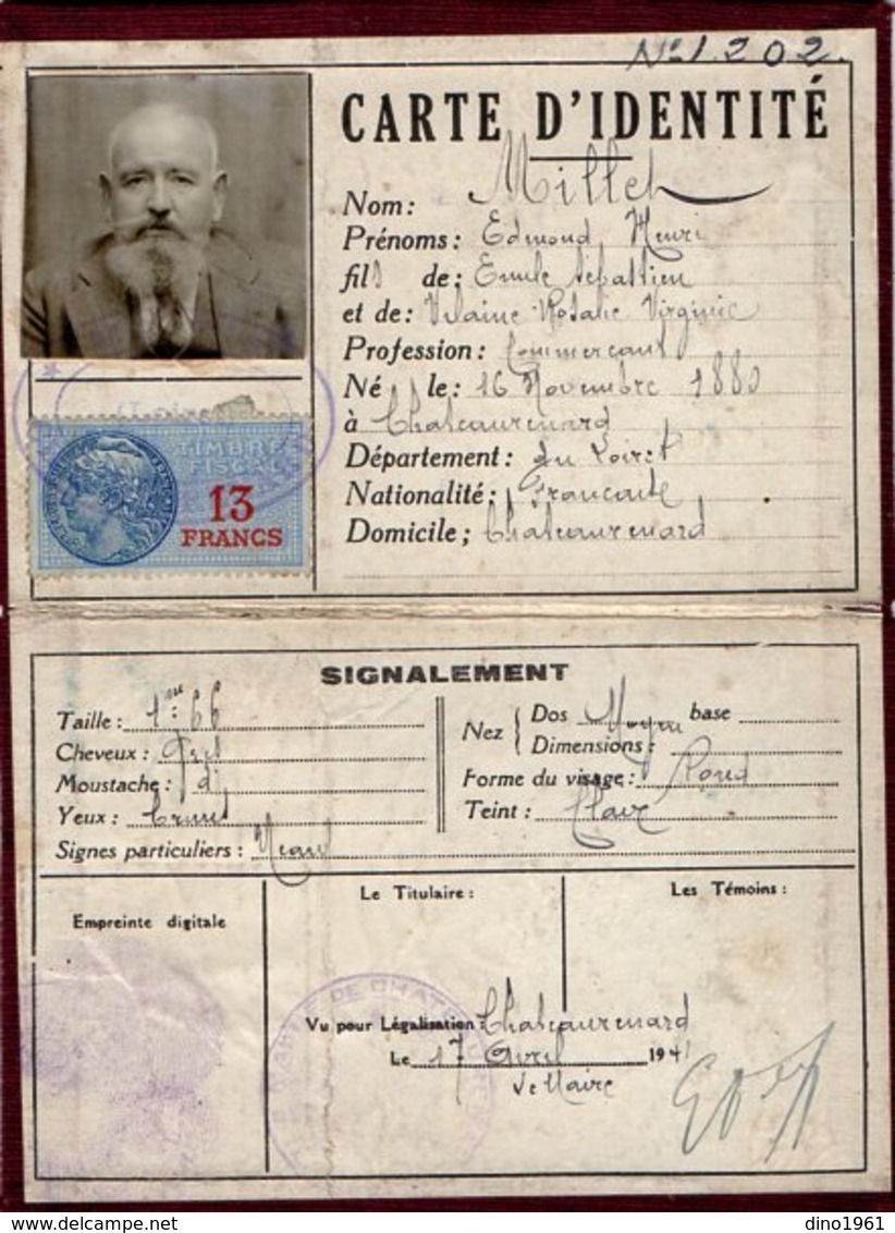 VP13.641 - MILITARIA - CHATEAURENARD 1941 - Police - Carte D'Identité Mr E.M. MILLET - Police