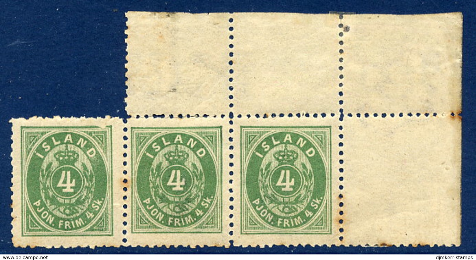 ICELAND 1873 4 Sk. Perforated 12½, Strip Of 3 With Variety MNH / **.  Michel Dienst 1B - Dienstzegels