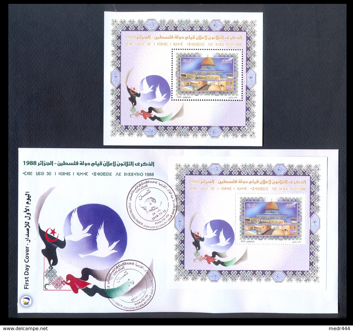 Algeria/Algerie 2018 - FDC + Minisheet + Flyer - The 30th Anniversary Of The Establishment Of The Palestine State - Algérie (1962-...)