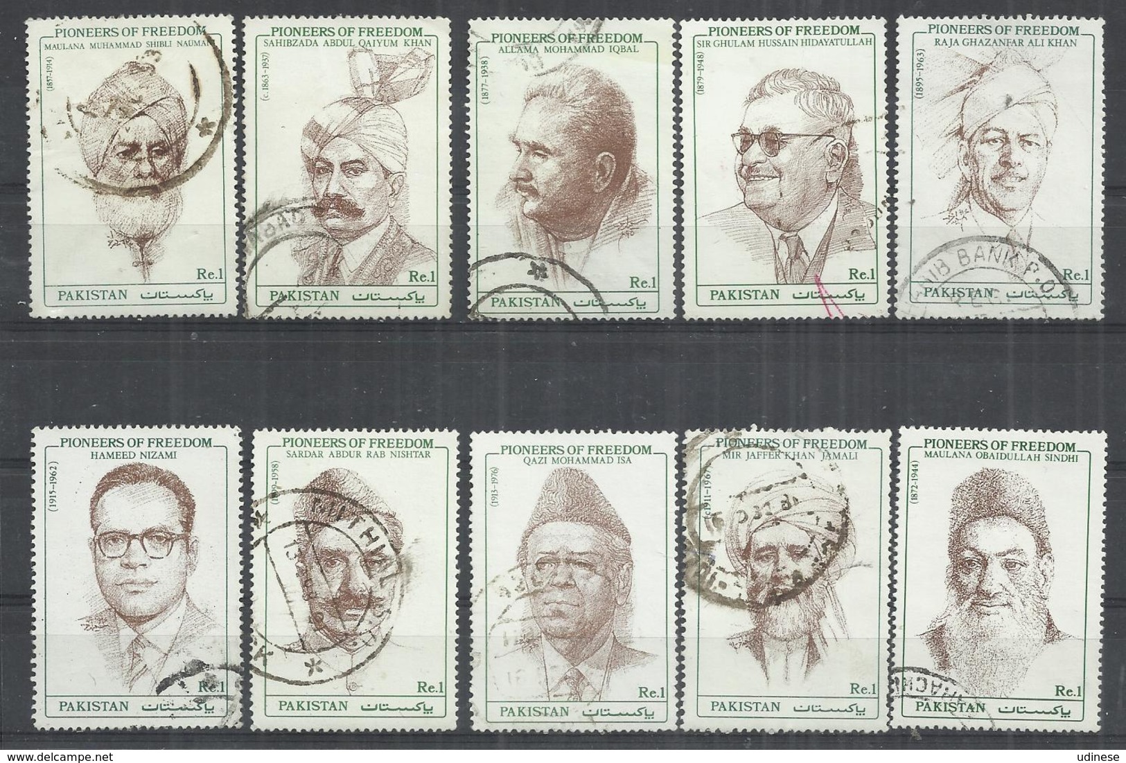 TEN AT A TIME - PAKISTAN 1990-1992 - PIONEERS OF FREEDOM -  LOT OF 10 DIFFERENT 1 - OBLITERE USED GESTEMPELT USADO - Pakistan