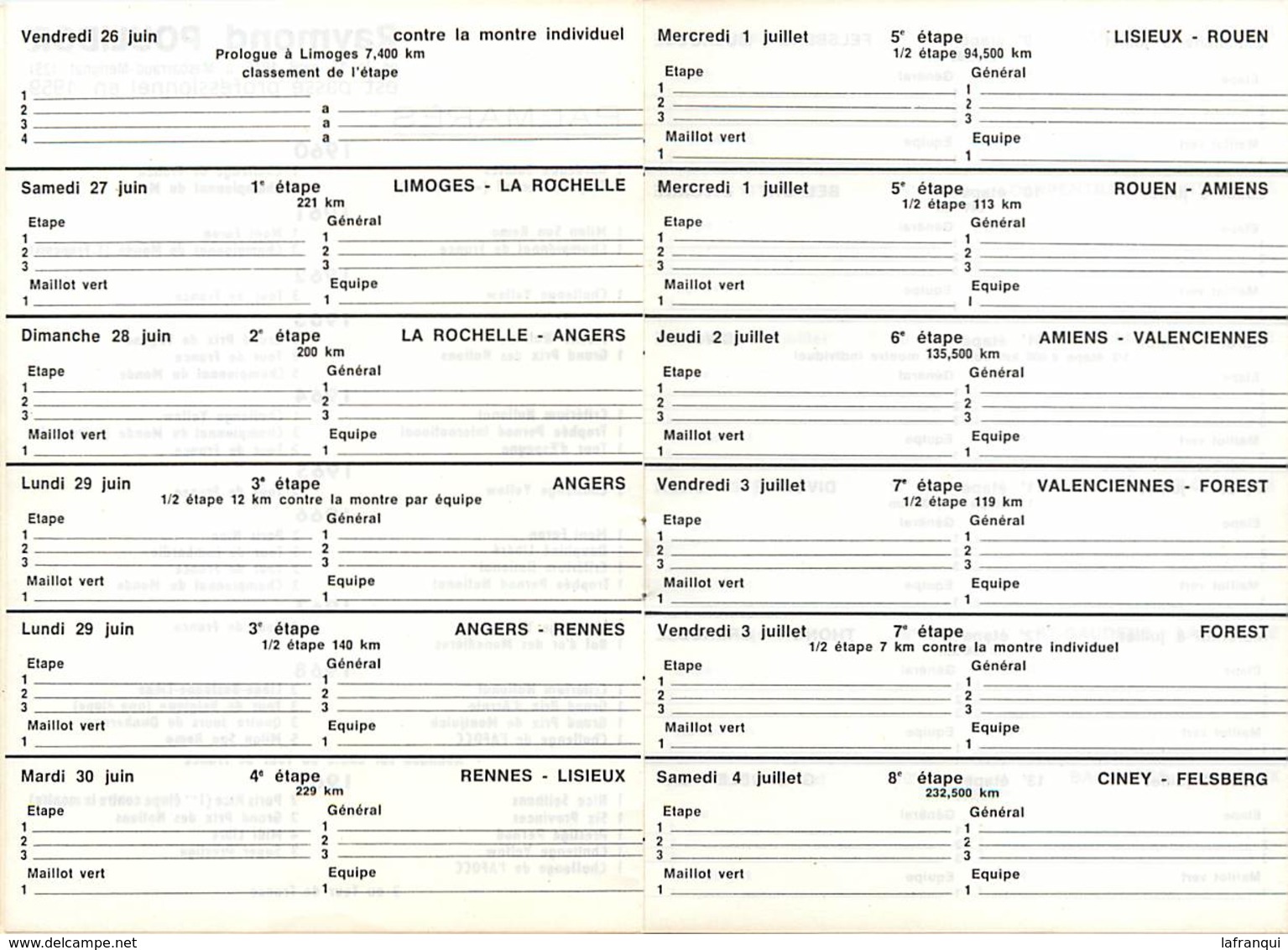 Gd Format :environ 15cms X10cms X 2volets-ref Y314- Sports -cyclisme - Raymond Poulidor -palmares Tour De France - - Cyclisme