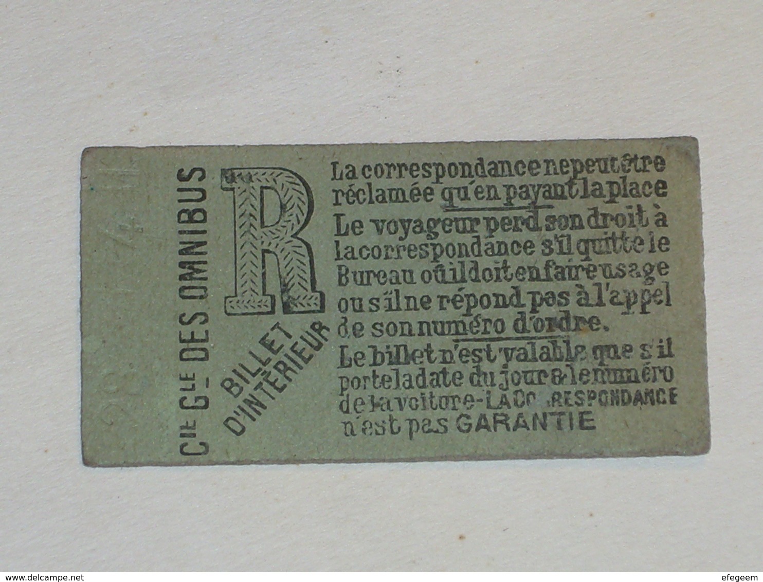 Ancien Ticket Omnibus " R ". Compagnie Générale Des Omnibus, Ticket Metro. - Europe