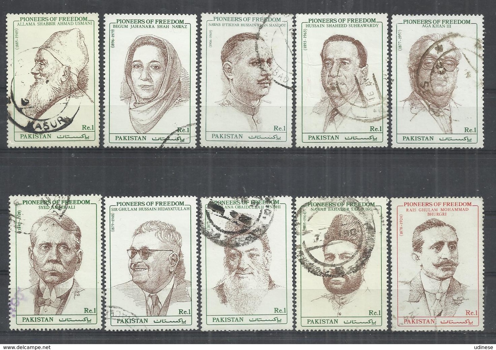 TEN AT A TIME - PAKISTAN 1990-1992 - PIONEERS OF FREEDOM -  LOT OF 10 DIFFERENT 2 - OBLITERE USED GESTEMPELT USADO - Pakistan