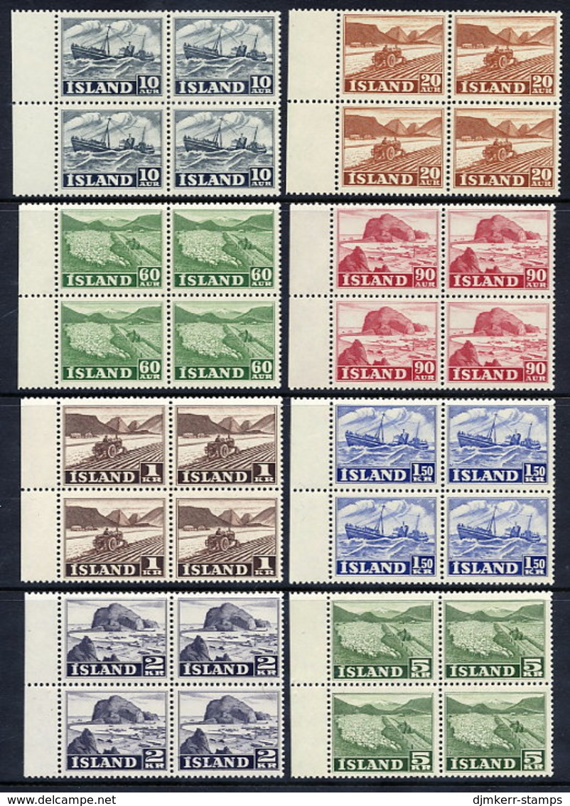 ICELAND 1950 Fishing And Agriculture Definitives In Blocks Of 4 MNH / **.  Michel 263-70 - Nuevos