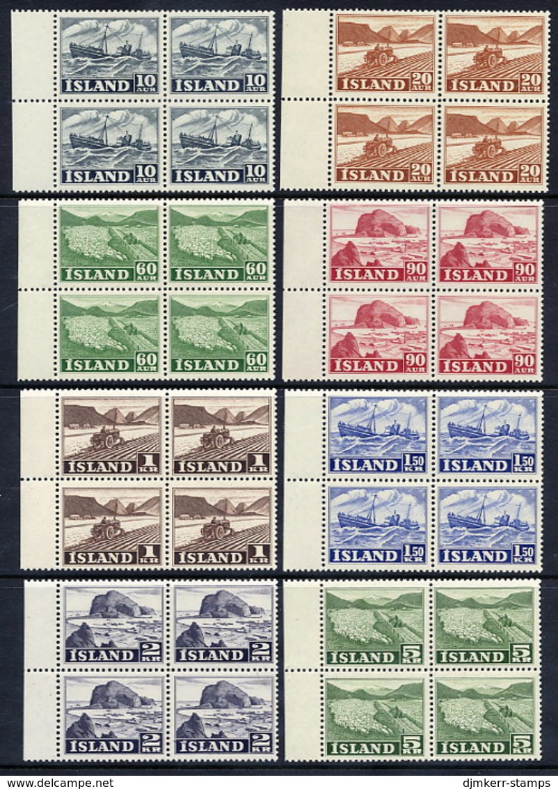 ICELAND 1950 Fishing And Agriculture Definitives In Blocks Of 4 MNH / **.  Michel 263-70 - Unused Stamps
