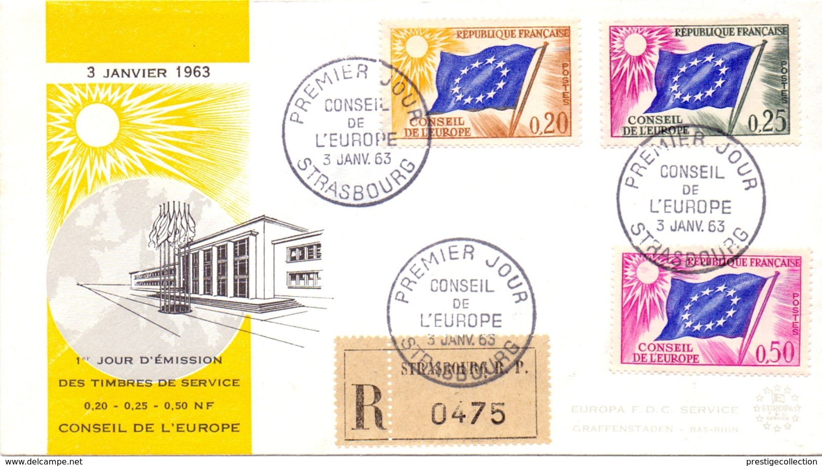 STRASBOURG 1963 CONSEIL DE L'EUROPE FDC  REGISTRED MAIL FANTASTIC   COVER   (DICE180080) - 1960-1969