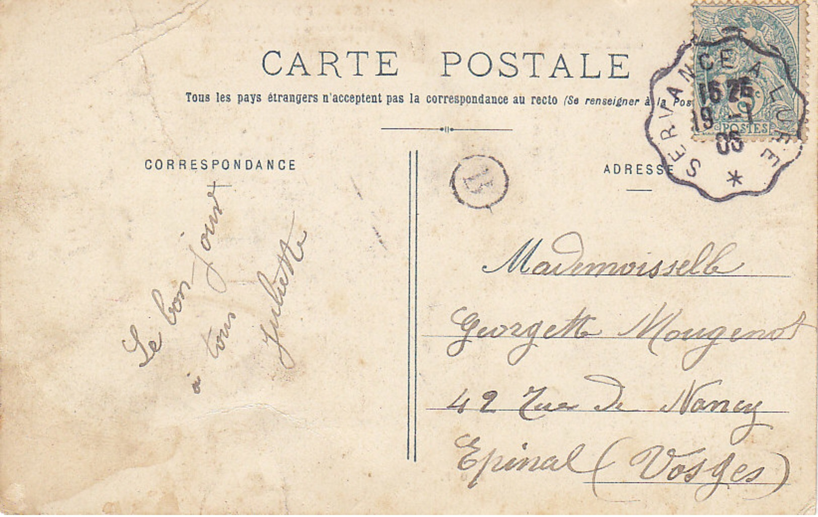 Le Haut-du-Them ,cachet B De La Poste Rurale + Convoyeur Servance à Lure ,sur Belle Carte à Voir , 1905 , 2 Scans - Poste Ferroviaire