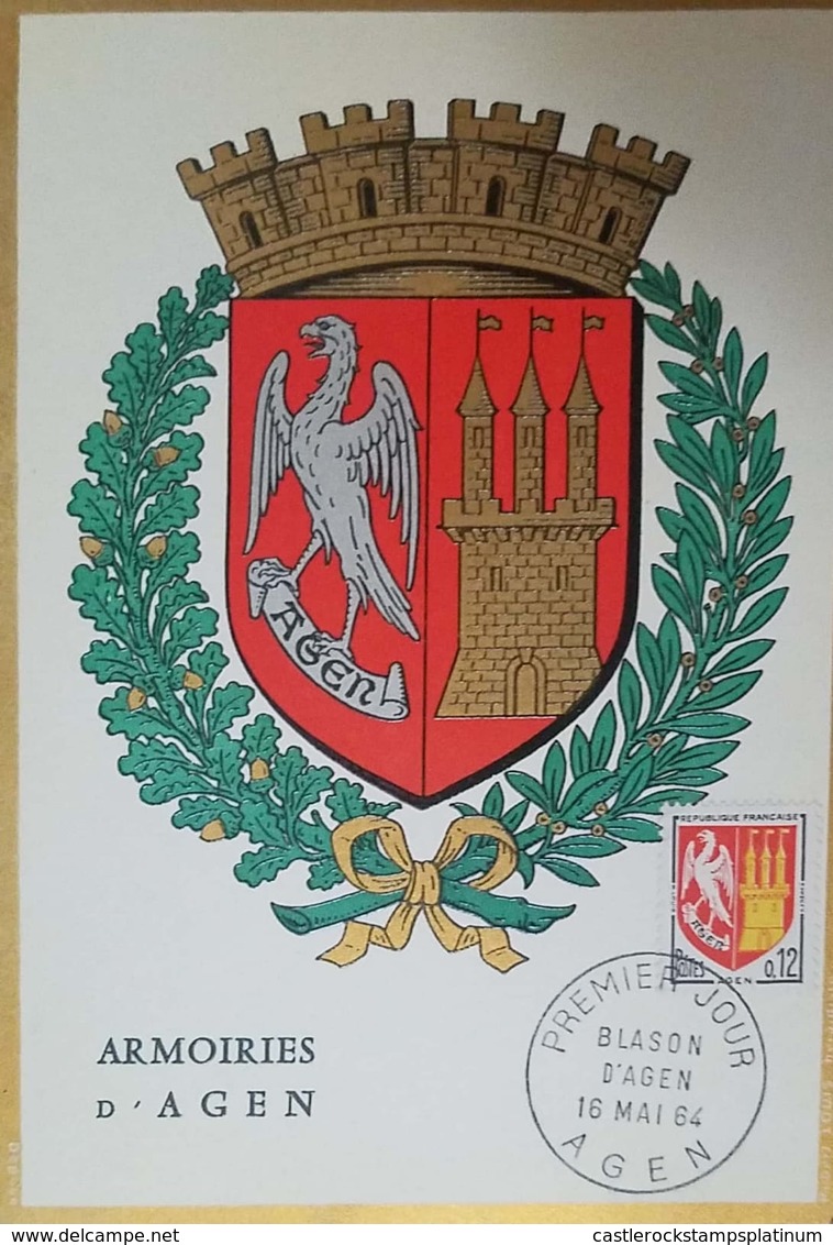 O) 1964 FRANCE, COAT OF ARMS AGEN, MAXIMUM CARD XF - 1960-1969