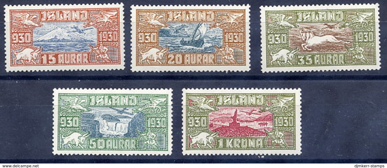 ICELAND 1930 Millenary Airmail Set Of 5 MNH / **.  Michel 142-46 - Nuevos