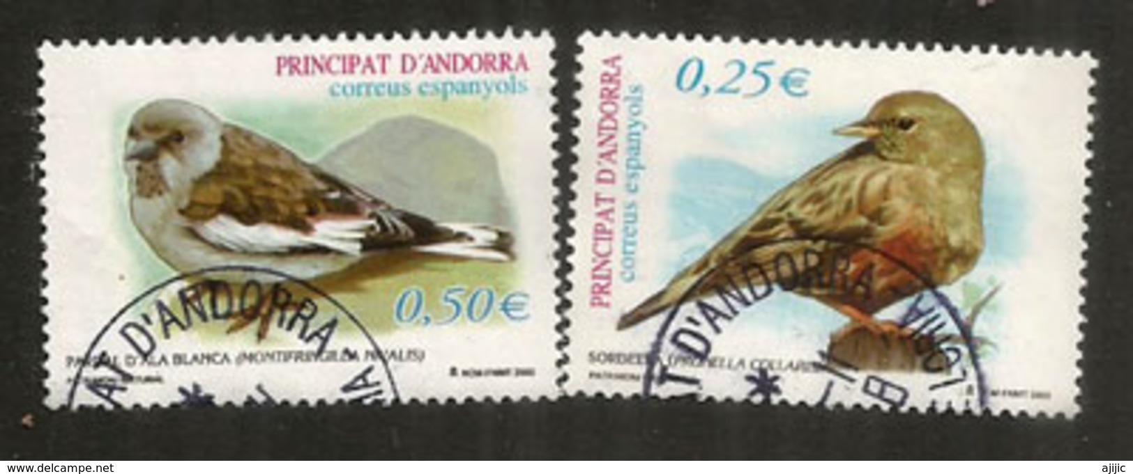 Oiseaux Accenteur Alpin & Niverolle Alpine, Deux Timbres Oblitérés, 1 ère Qualité - Oblitérés